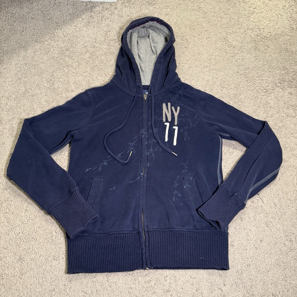 American Eagle AE NY 77 Blue Fleece Lined Thermal Hoodie Size Small W Zippered‎